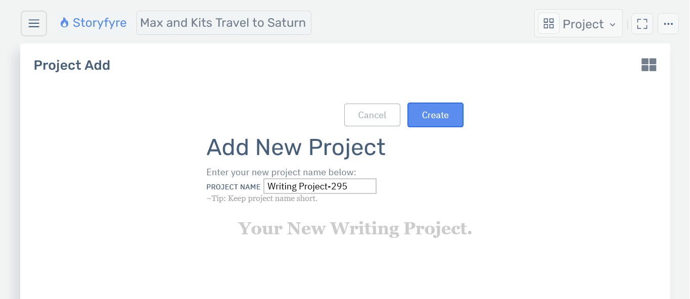 Storyfyre Origin Project: Add Screen