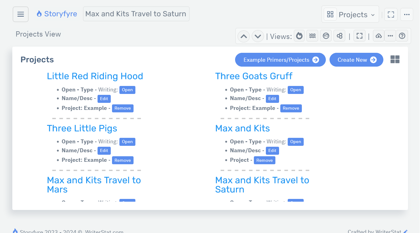 Storyfyre Origin Project: Create New Button