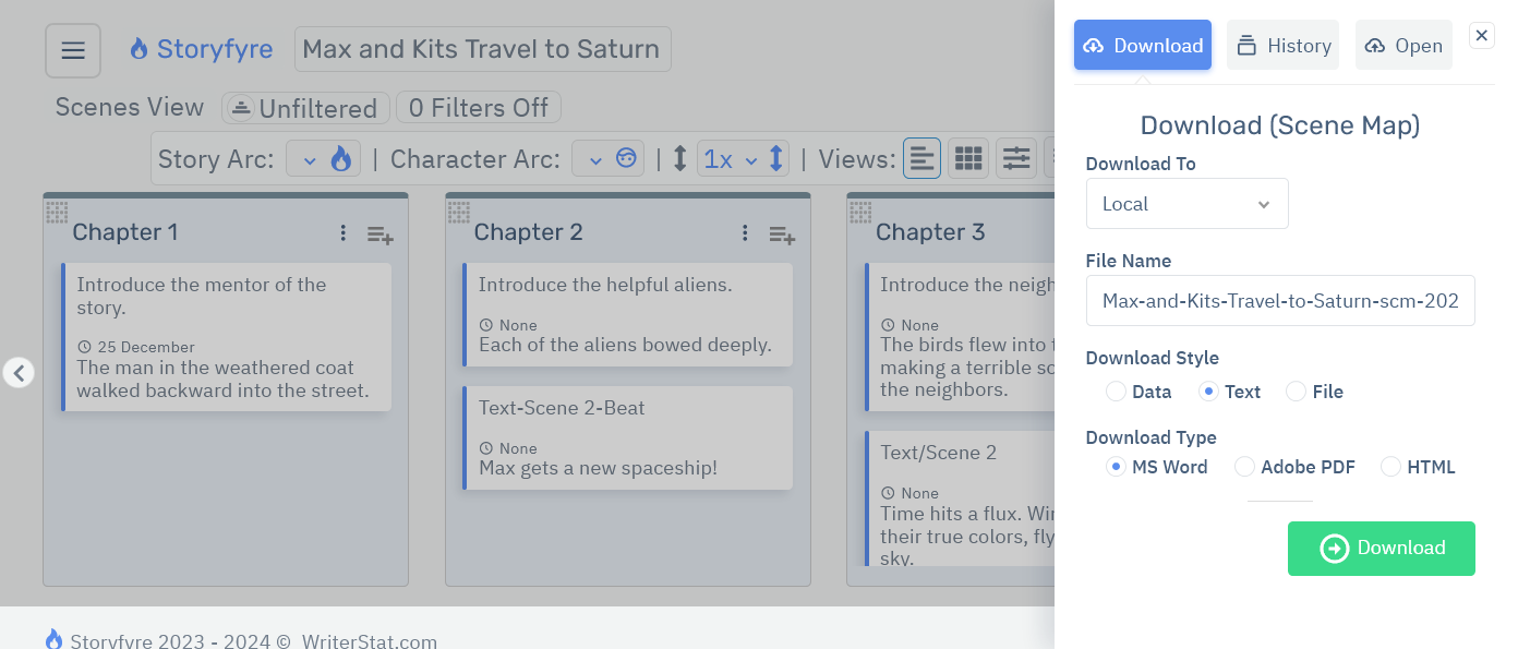 Storyfyre Origin Download Panel