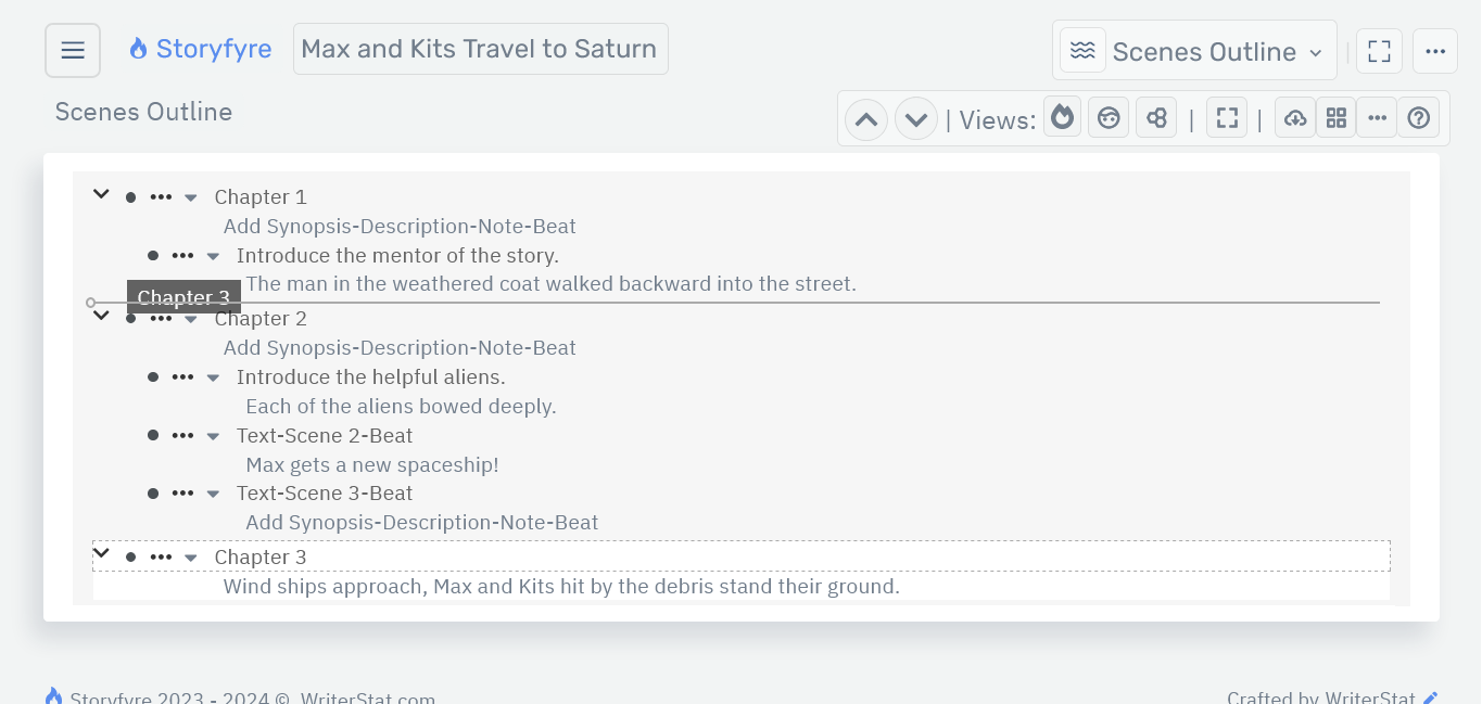 Storyfyre Origin Scenes Outline: Chapter Move/Drag