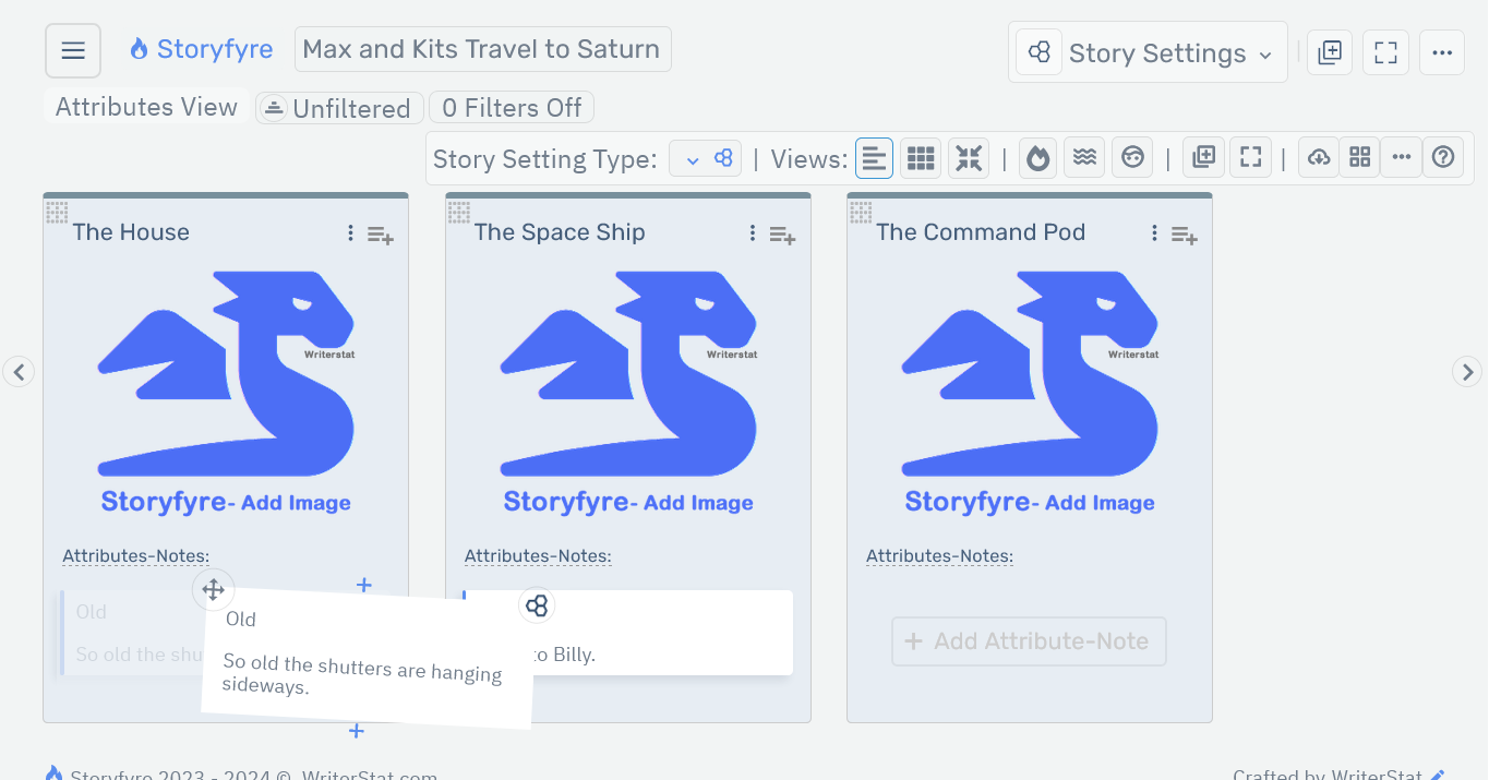 Storyfyre Origin Story Settings: Story Setting Attribute Move/Drag